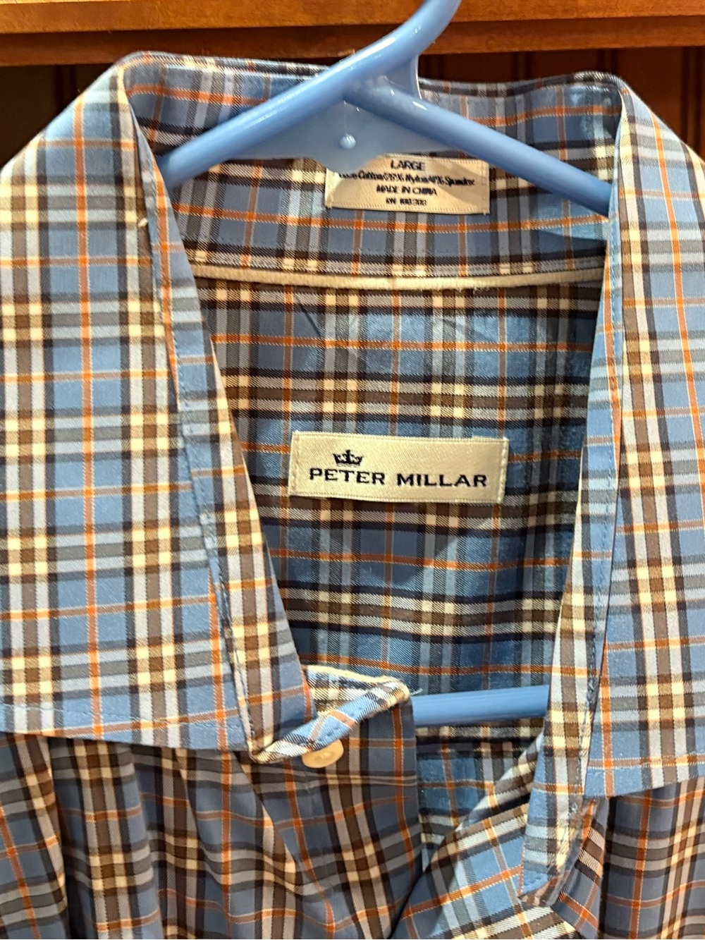 Peter Millar men’s button front shirt. Sharp blue plaid. Large - Picture 4 of 5